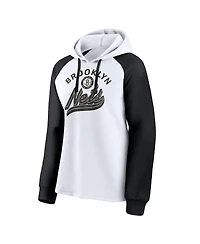 Women's Fanatics White and Black Brooklyn Nets Record Holder Raglan Pullover Hoodie