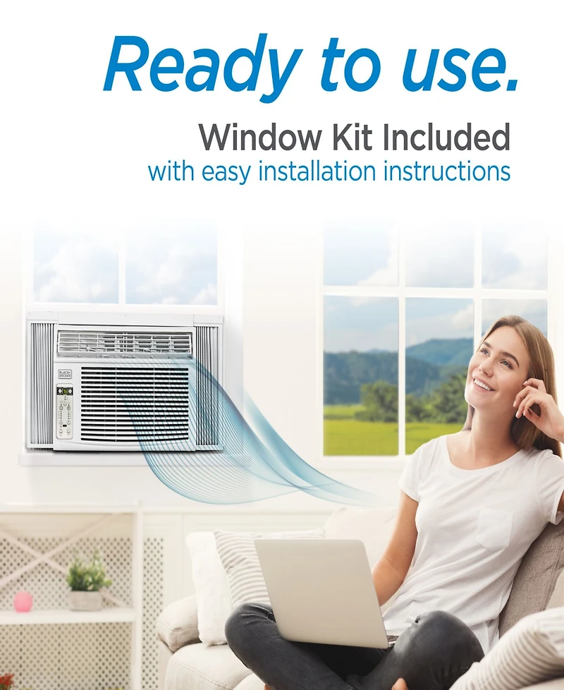 Black+Decker BD06WT6 6000 Btu Window Air Conditioner Unit, Ac Cools Up to 250 Square Feet, Energy Efficient, White