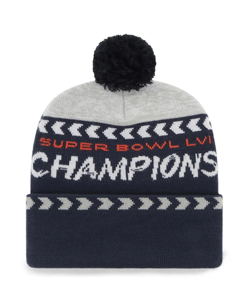 Men's '47 Gray, Navy Los Angeles Rams Super Bowl Lvi Champions Clapboard Cuffed Pom Knit Hat