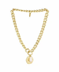 Ettika 18K Gold Plated Chunky Chain and Disc with Cultured Freshwater Pearl Necklace