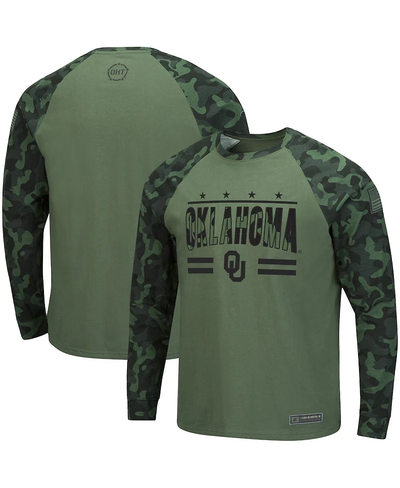 Men's Colosseum Olive, Camo Oklahoma Sooners Oht Military-Inspired Appreciation Raglan Long Sleeve T-shirt