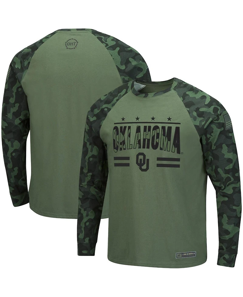 Men's Colosseum Olive, Camo Oklahoma Sooners Oht Military-Inspired Appreciation Raglan Long Sleeve T-shirt