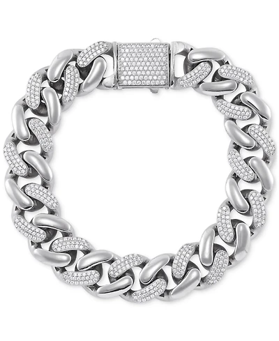Men's Cubic Zirconia Pave Curb Link Chain Bracelet in Sterling Silver