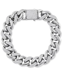 Men's Cubic Zirconia Pave Curb Link Chain Bracelet in Sterling Silver