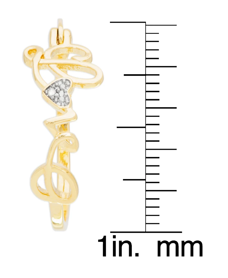 Diamond Accent Love Hoop Earrings in 14K Gold Plate