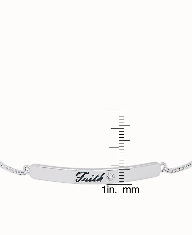 Diamond Accent 'Faith' Adjustable Bolo Bracelet in Fine Silver Plate