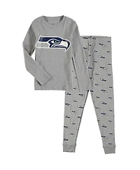 Preschool Boys and Girls Heathered Gray Seattle Seahawks Long Sleeve T-shirt and Pants Sleep Set