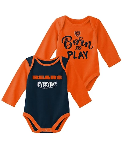 Baby Boys or Baby Girls Newborn Infant Orange and Navy Chicago Bears Little Player Long Sleeve 2-Pack Bodysuit Set