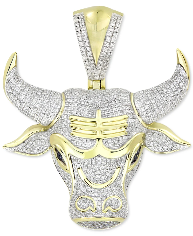 White Diamond (1 ct. t.w.) & Black Diamond Accent Bull Pendant in 10k Gold