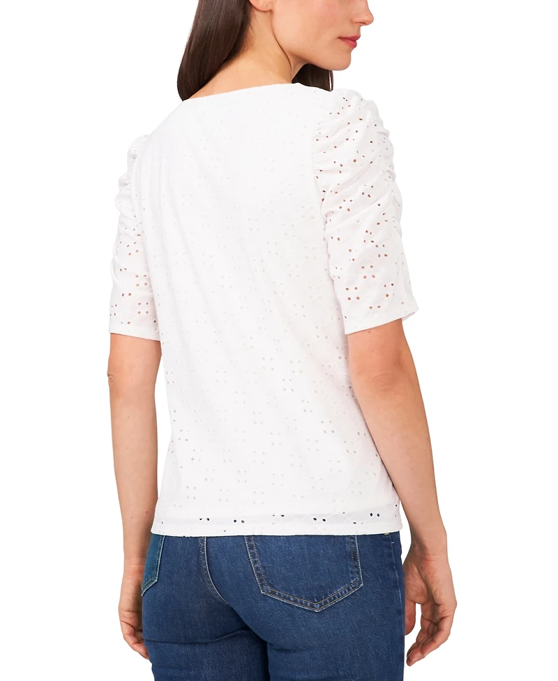 CeCe Women's Short Sleeve Eyelet-Embroidered Knit Top