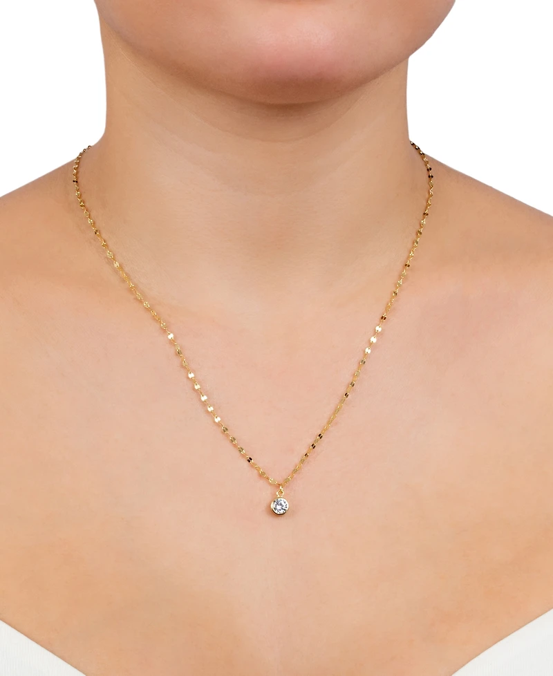 Giani Bernini Cubic Zirconia Bezel Solitaire Pendant Necklace in 18k Gold-Plated Sterling Silver, 16" + 2" extender, Created for Macy's