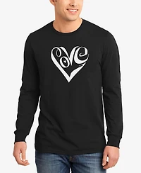 Men's Word Art Long Sleeve Script Love Heart T-shirt