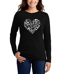 Women's Long Sleeve Word Art Heart Notes T-shirt