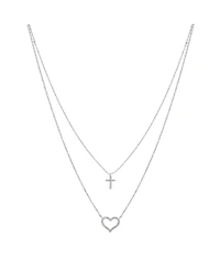 Unwritten Fine Silver Plated Cubic Zirconia Cross and Heart Layered Pendant Necklace