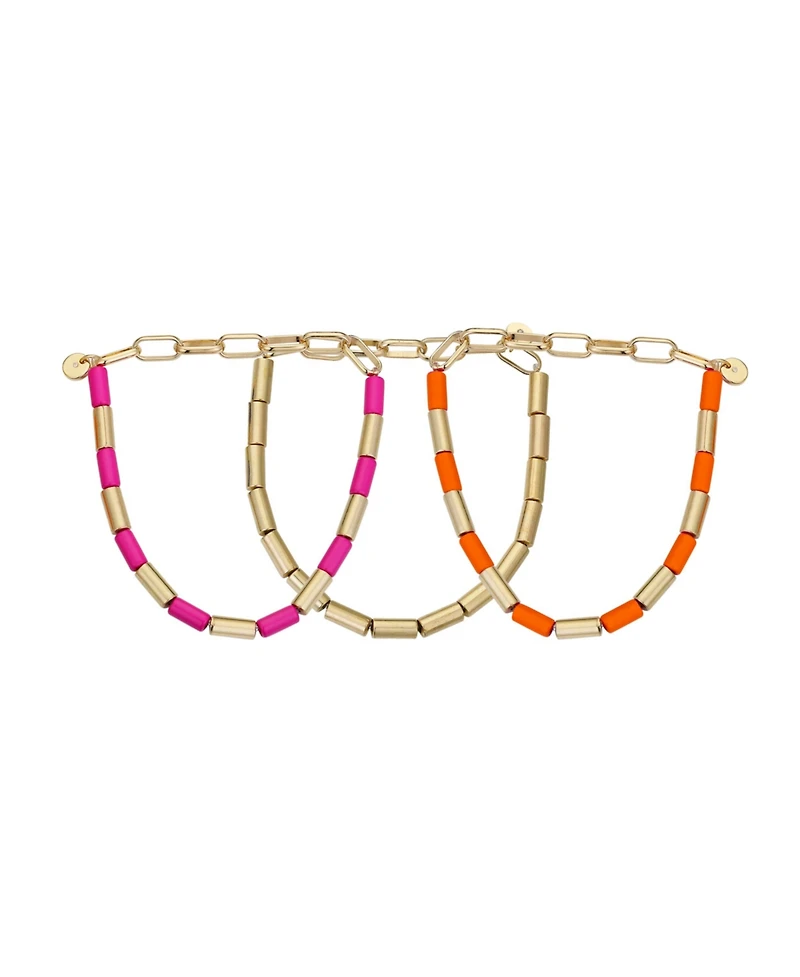 Unwritten 14K Gold Flash Plated Stretch Bead Bracelet Trio Set, 3 Pieces