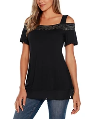 Belldini Women's Embellished Cold-Shoulder Top