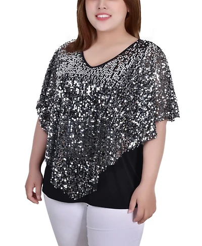 Ny Collection Plus Size Sequin-Front Poncho Top