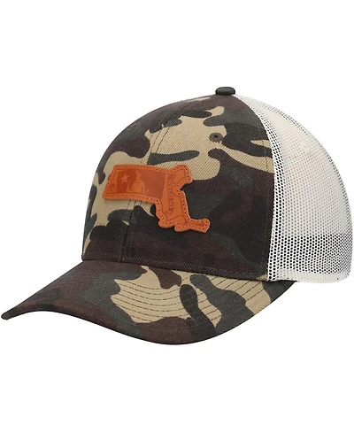 Men's Local Crowns Camo Massachusetts Icon Woodland State Patch Trucker Snapback Hat