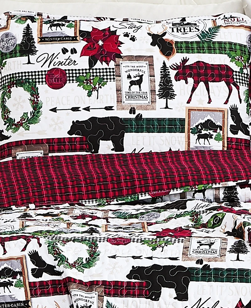 Southshore Fine Linens Merry Town Christmas Oversized Reversible 3-Pc. Quilt Set, King/California King
