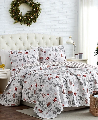 Southshore Fine Linens Holly Jolly Lane Oversized Reversible 3-Pc. Quilt Set, King/California King