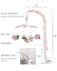The Peanutshell Pink Floral Musical Crib Mobile for Baby Girls Plays 12 Lullabies