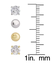 Women's 14k Gold In Fine Silver Plated Ball Round Cubic Zirconia Stud Earrings Set, 8 Pieces