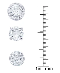 Women's Fine Silver Plated Round, Halo, Cubic Zirconia Stud Earrings Set, 6 Pieces