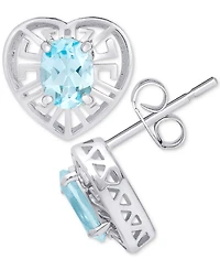 Blue Topaz Greek Key Openwork Heart Stud Earrings (2 ct. t.w.) in Sterling Silver
