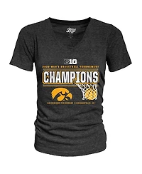 Women's Blue 84 Heathered Black Iowa Hawkeyes 2022 Big Ten Men's Basketball Conference Tournament Champions Locker Room V-Neck T-shirt