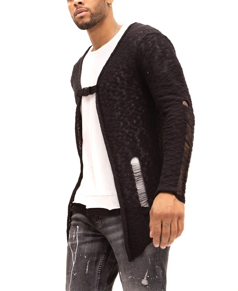 Ron Tomson Men's Modern Buckled Long Cardigan Sweater