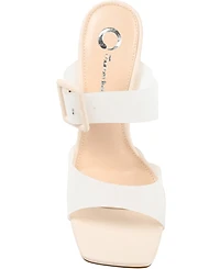 Journee Collection Women's Luca Vinyl Double Strap Block Heel Dress Sandals