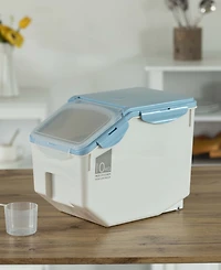 Plastic Storage Food Holder Containers with a Measuring Cup and Wheels
