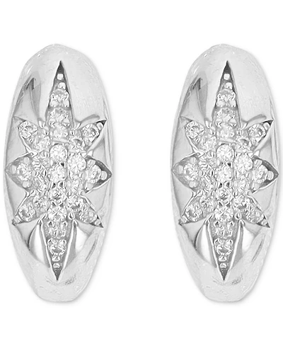 Cubic Zirconia Small Huggie Hoop Earrings in Sterling Silver, 0.57"