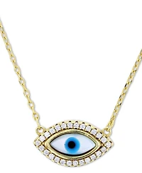 Cubic Zirconia & Enamel Evil Eye 16" Pendant Necklace in 14k Gold-Plated Sterling Silver