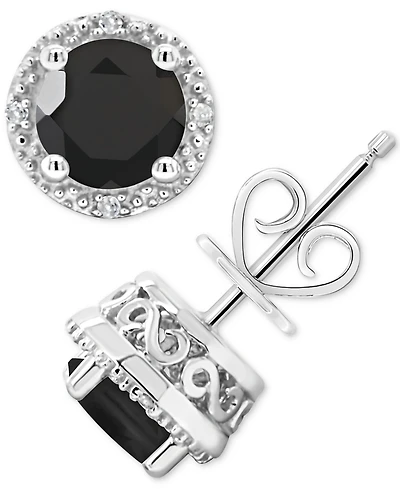 Cultured Freshwater Pearl & Diamond Accent Stud Earrings Sterling Silver (Also Onyx, Labradorite &Turquoise)
