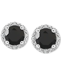 Cultured Freshwater Pearl & Diamond Accent Stud Earrings Sterling Silver (Also Onyx, Labradorite &Turquoise)