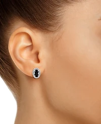 Onyx & Diamond Accent Oval Stud Earrings Sterling Silver (Also Labradorite Turquoise)