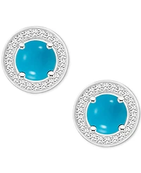 Cultured Freshwater Pearl & Diamond (1/5 ct. t.w.) Halo Stud Earrings Sterling Silver (Also Onyx, Turquoise, Labradorite)