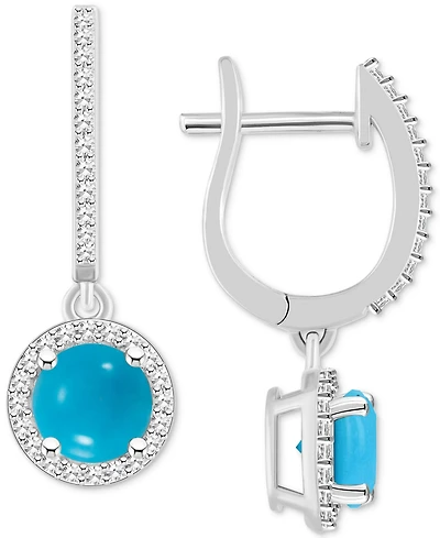 Cultured Freshwater Pearl& Diamond (1/3 ct. t.w.) Halo Leverback Earrings Sterling Silver (Also Onyx, Turquoise, & Labradorite)