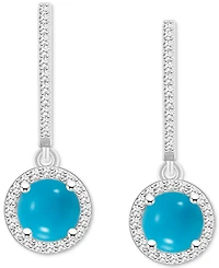 Cultured Freshwater Pearl& Diamond (1/3 ct. t.w.) Halo Leverback Earrings Sterling Silver (Also Onyx, Turquoise, & Labradorite)