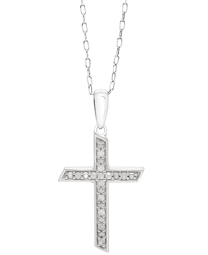 Diamond Cross 18" Pendant Necklace (1/10 ct. t.w.) in Sterling Silver