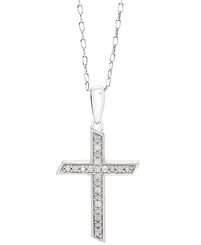 Diamond Cross 18" Pendant Necklace (1/10 ct. t.w.) in Sterling Silver
