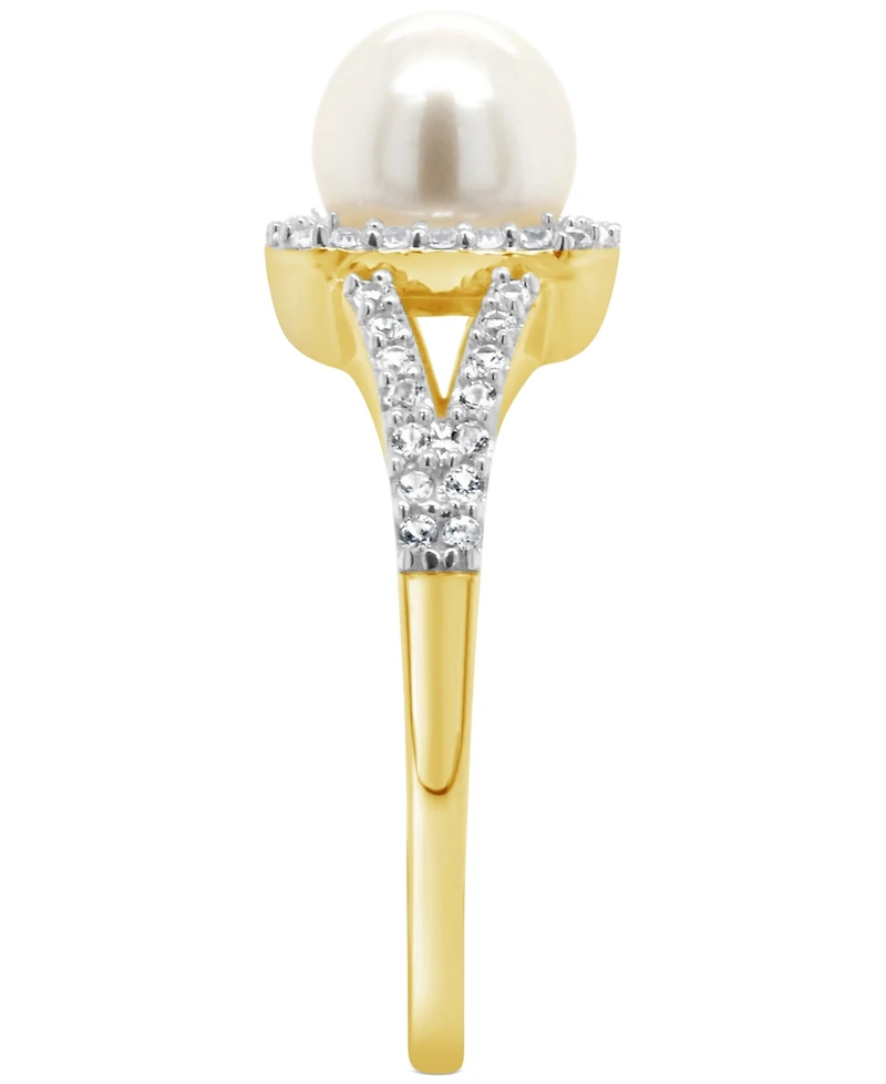 Cultured Freshwater Pearl & Lab-Grown White Sapphire (1/4 ct. t.w.) Halo Ring 10k Gold (Also Onyx)