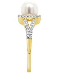 Cultured Freshwater Pearl & Lab-Grown White Sapphire (1/4 ct. t.w.) Halo Ring 10k Gold (Also Onyx)