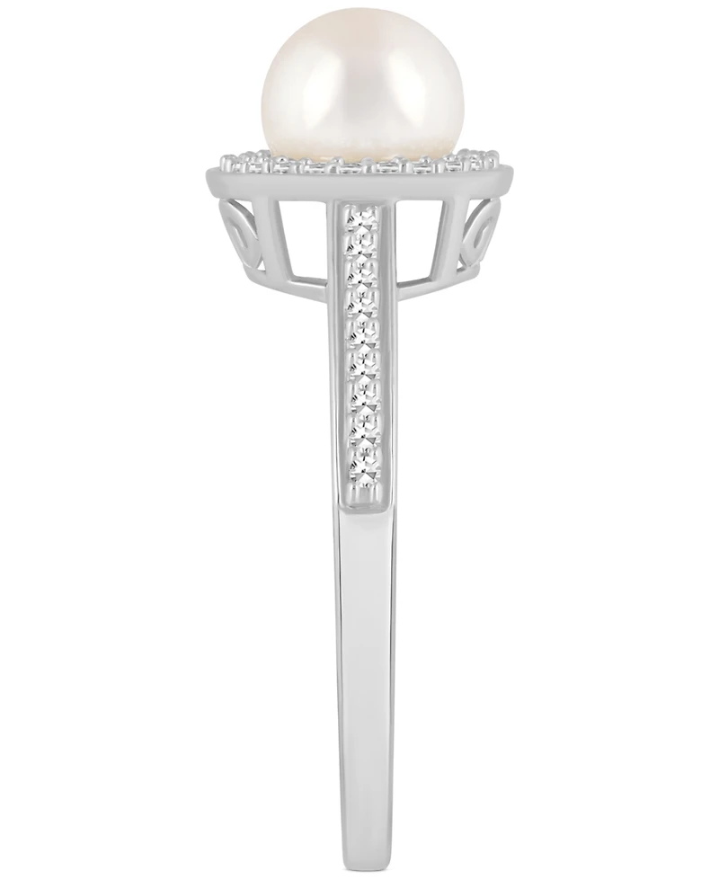 Cultured Freshwater Pearl & Diamond (1/5 ct. t.w.) Halo Ring Sterling Silver (Also Onyx, Labradorite Turquoise)
