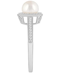 Cultured Freshwater Pearl & Diamond (1/5 ct. t.w.) Halo Ring Sterling Silver (Also Onyx, Labradorite Turquoise)