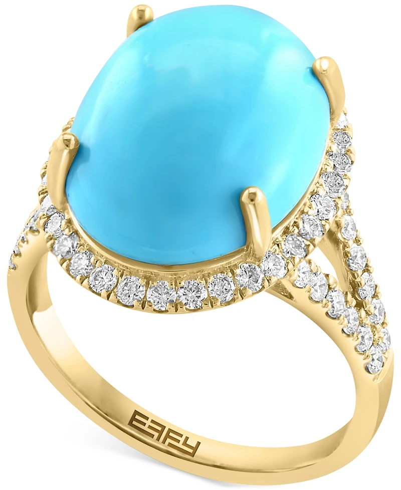 Effy Turquoise & Diamond (5/8 ct. t.w.) Halo Ring in 14k Gold