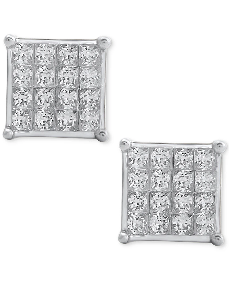 Diamond Princess Cluster Stud Earrings (3/4 ct. t.w.) in 14k White Gold