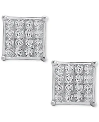 Diamond Princess Cluster Stud Earrings (3/4 ct. t.w.) in 14k White Gold