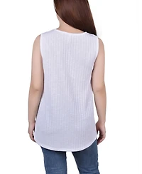 Petite Sleeveless Ribbed Top with Triple Rings